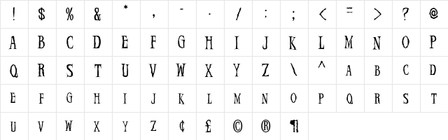Demon Regular  glyph index
