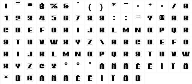 Augsburg Regular  glyph index
