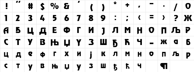 Renfrew Cirilica Regular  glyph index