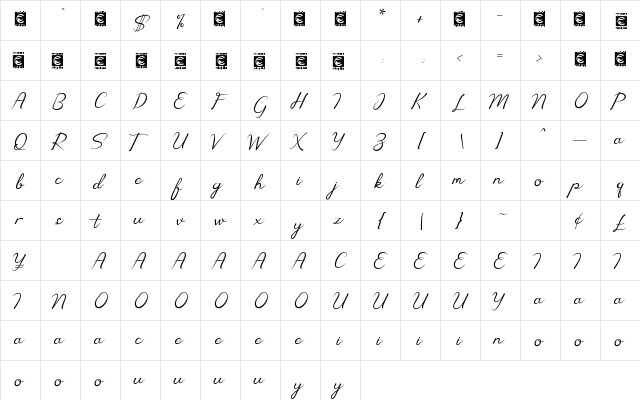 Amella Regular  glyph index