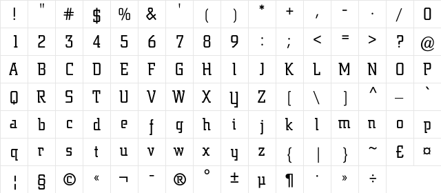 JargonBC Regular  glyph index