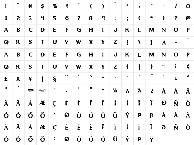 Body Swipers Staggered Regular  glyph index