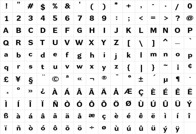 DynaGrotesk RXE Bold  glyph index