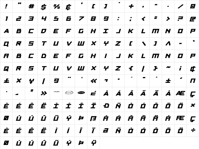 Obsidian Blade Expanded Ital Expanded Ital  glyph index