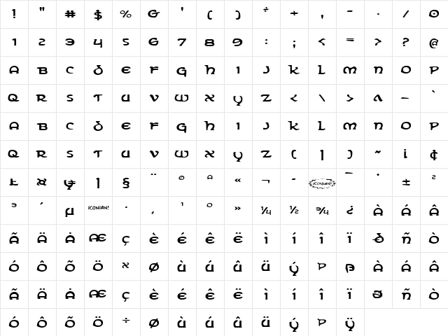 Erin Go Bragh Expanded Expanded  glyph index