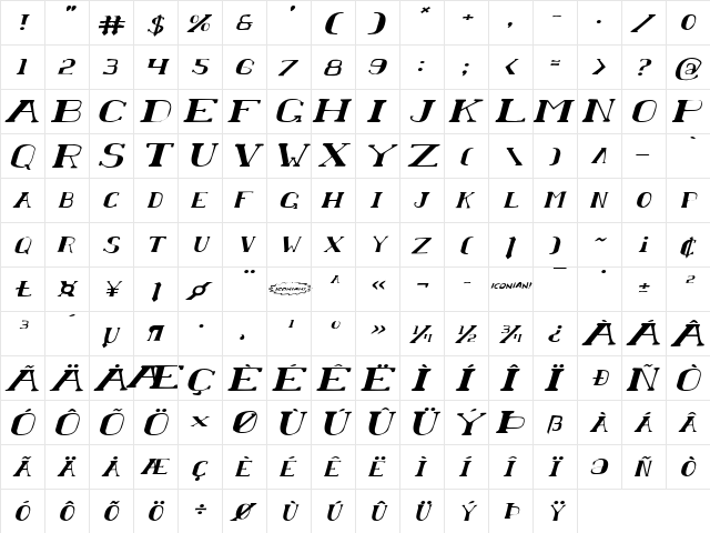 Chardin Doihle Expanded Italic Italic  glyph index