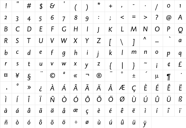 DTL Caspari ST Italic  glyph index