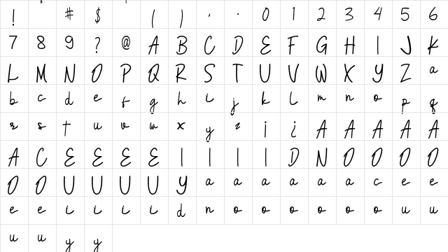 Anasthasia Regular  glyph index