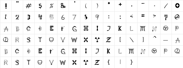 LD Oriental Regular  glyph index