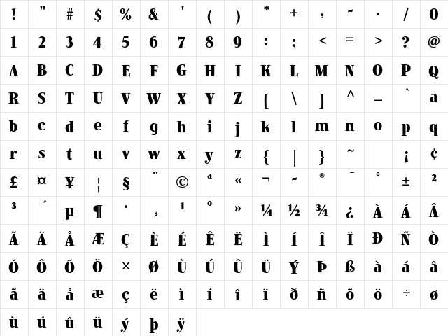 Jimbo Std Bold Condensed  glyph index