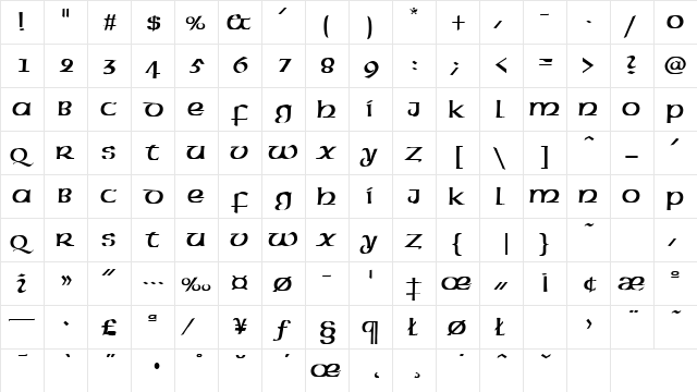 ALGHERO Regular  glyph index