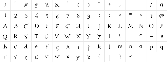 Faux Regular  glyph index
