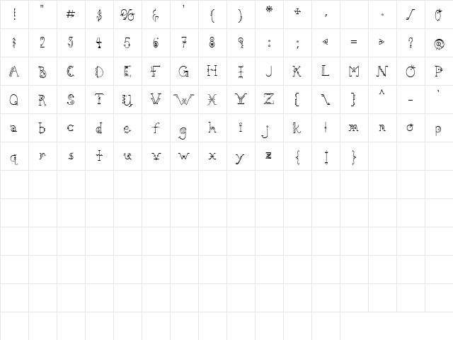 LD Funky Regular  glyph index