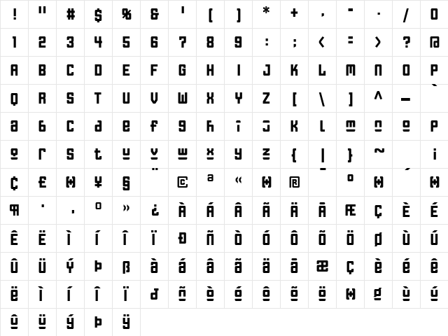 Gothic OneOne Condensed Regular  glyph index