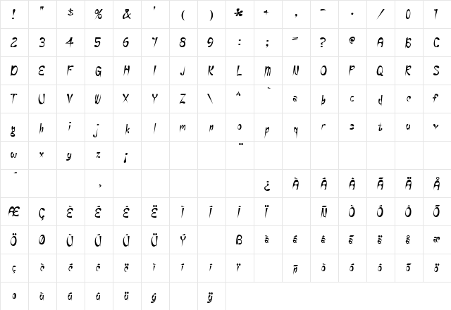 Eye Rhyme Regular  glyph index