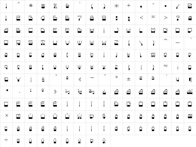 Blazium Regular  glyph index