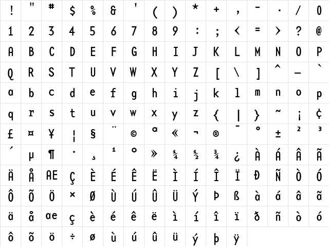 BaseMono Medium  glyph index