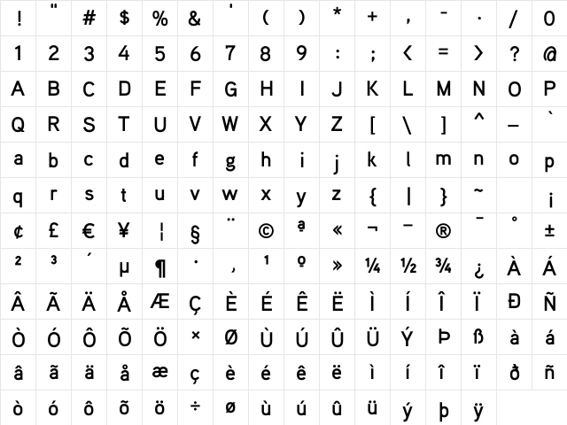 Aaux ProBold Regular  glyph index