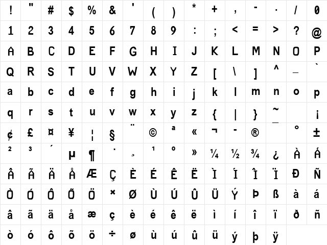 CA New Font Bold  glyph index