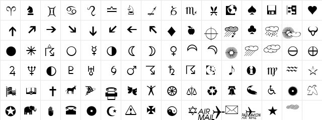 PIXymbolsDingbats Medium  glyph index