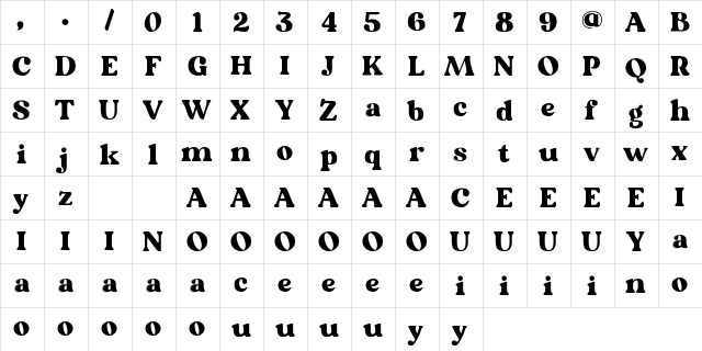 Vikendi Free Personal Used  glyph index