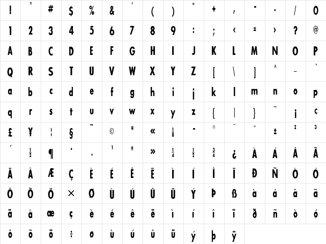 SansSerifBldFLFCond Regular  glyph index