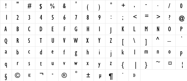 GillSansCondC Regular  glyph index
