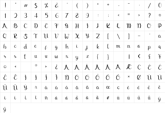 Lily Liana Regular  glyph index