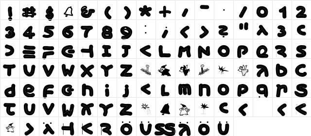 XmasGinger2005 Regular  glyph index