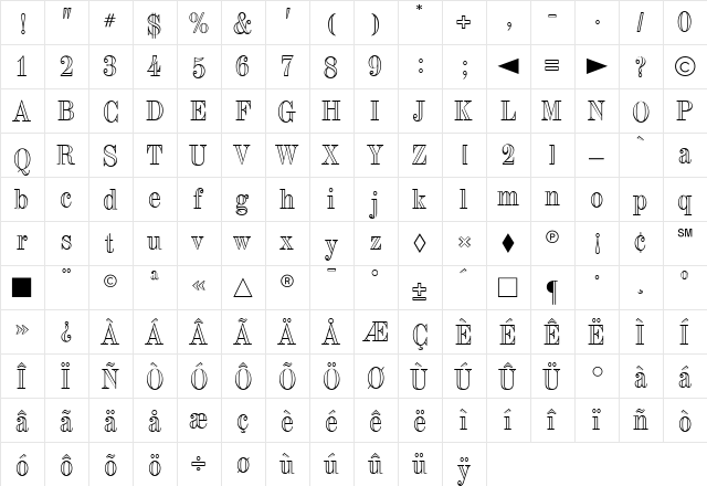 CgTorinoOutline Medium  glyph index