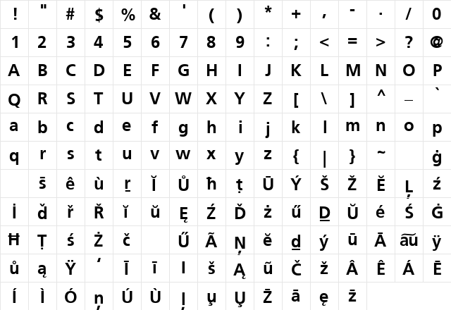 Frutiger SCIN Bd v.1 Bold  glyph index