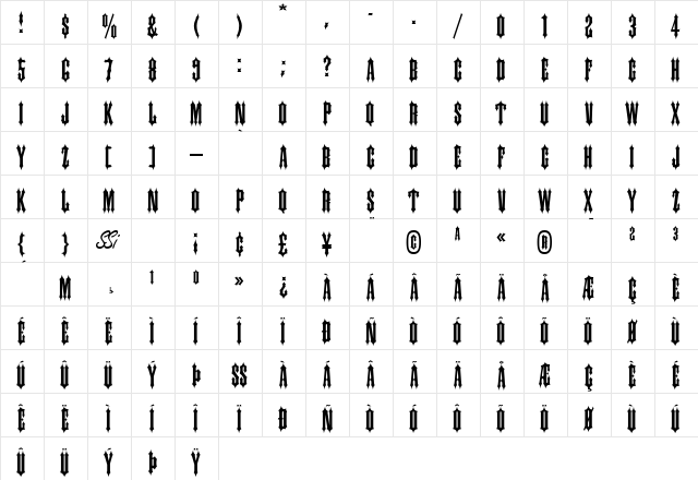 Cantina SSi Regular  glyph index