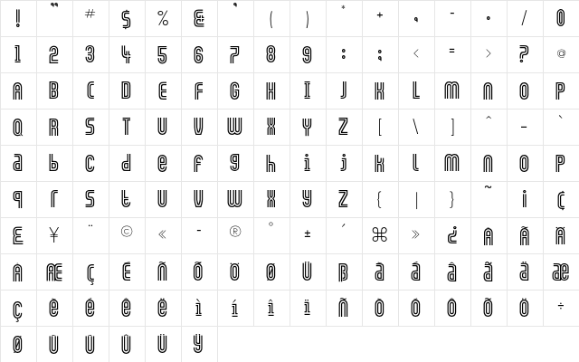 Galledis Regular  glyph index
