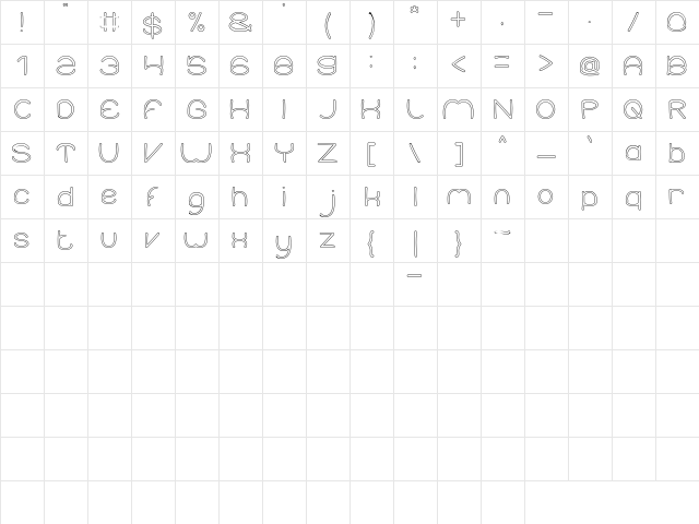 Elementary-Hollow Regular  glyph index