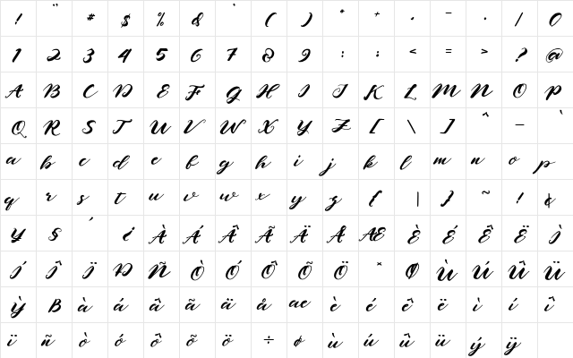 naghita Brush Regular  glyph index