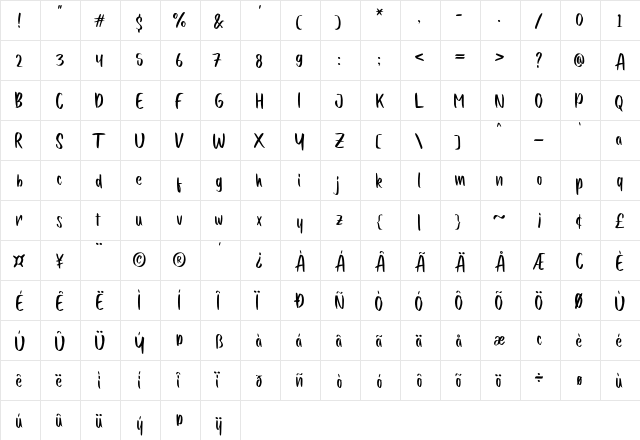 Quicken Regular  glyph index