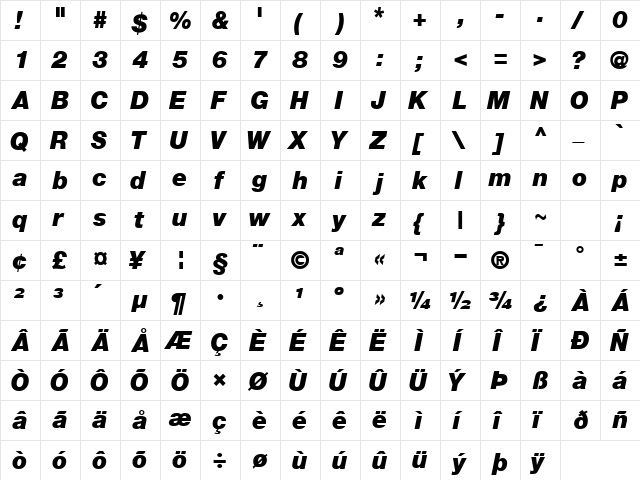 ContextRepriseBlackSSK BoldItalic  glyph index