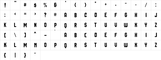 Squiborn DEMO Regular  glyph index