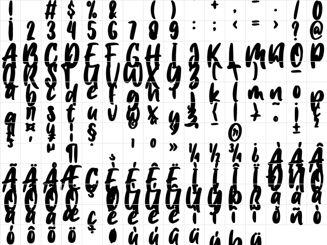 Mg Dalenaf Regular  glyph index