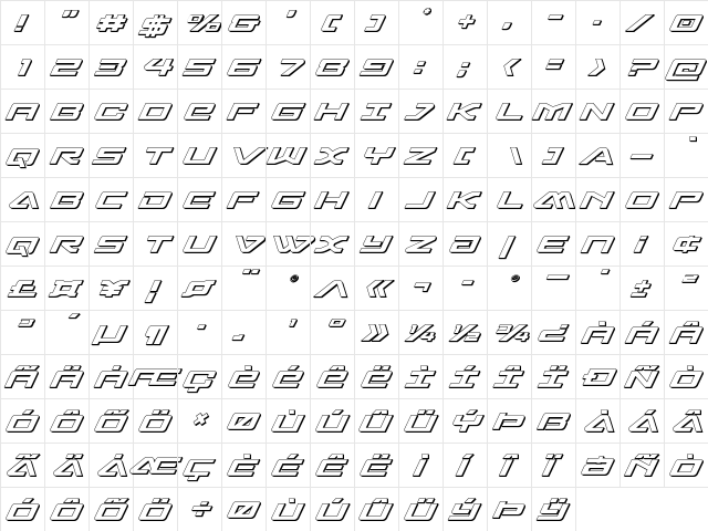 Sabre Shark 3D Regular  glyph index