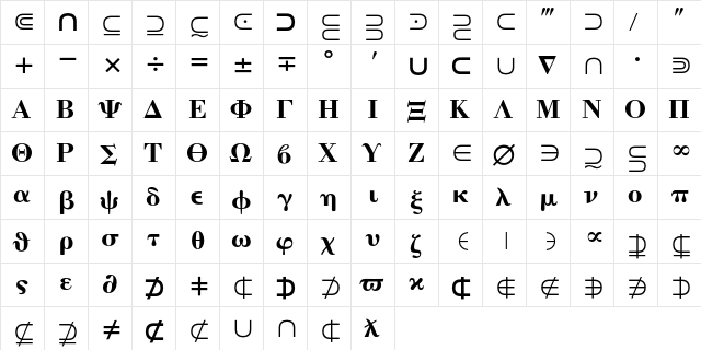 Mathematical Pi 4  glyph index