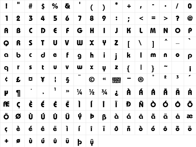 BordeauxHeavy Regular  glyph index