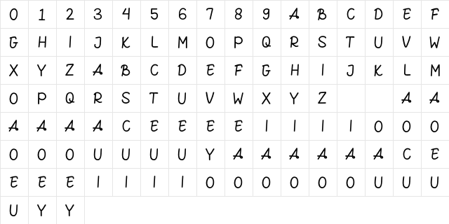 WAKTU Regular  glyph index