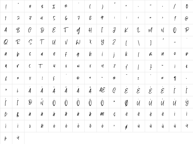 Dark Phoenix Regular  glyph index
