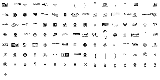 Arab TV logos Regular  glyph index