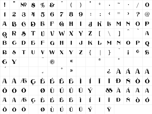 LHF Rawson & Evans Regular  glyph index
