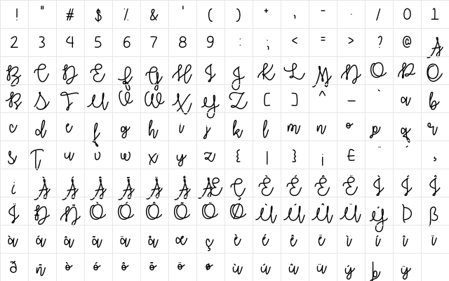 Autumn Moon Regular  glyph index