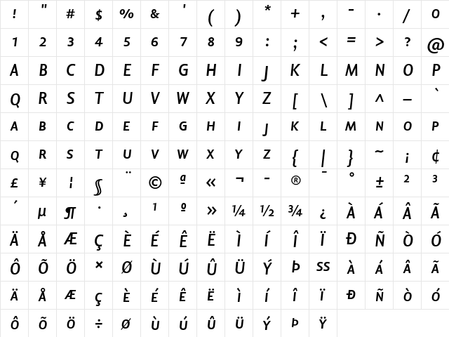 Lisboa Sans SC Bold Italic  glyph index