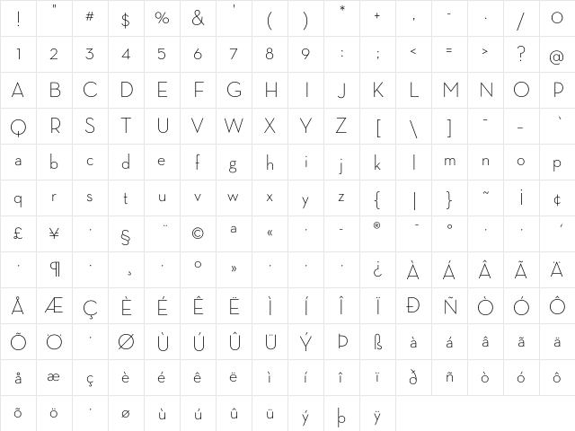 Neutra Display Light  glyph index