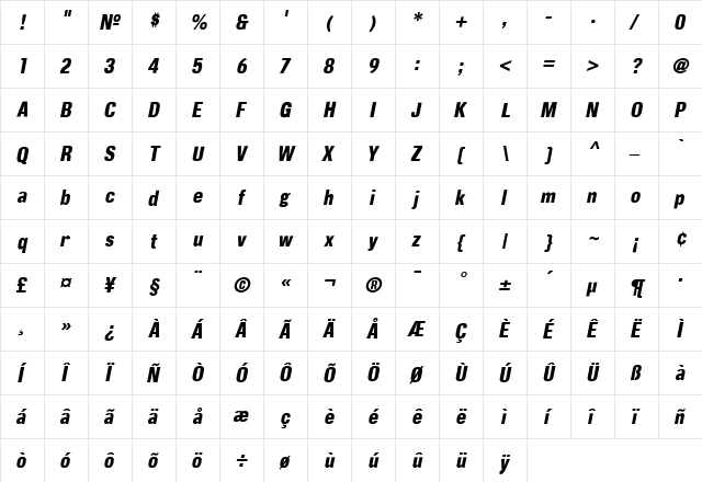 CorpusGothic Italic  glyph index